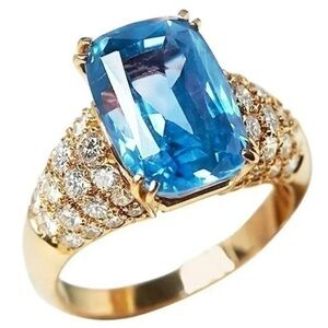 Sea Blue CZ & Diamond 925 Ring
